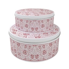Red Oak Leaves & Berries Round Nesting Cake Tin Set - Baking Storage Gift