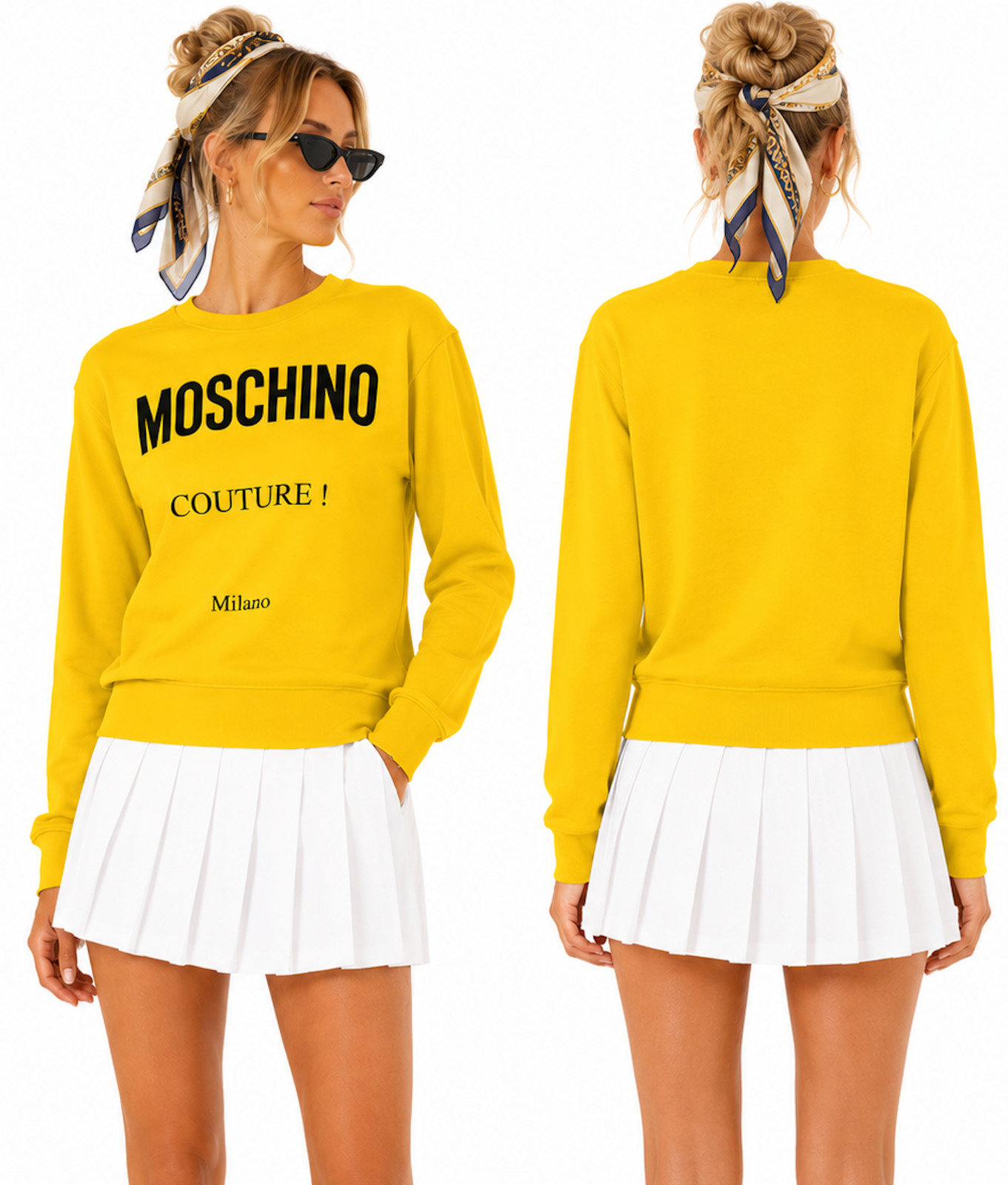 Moschino Couture! Yellow Logo Print Cotton Premium Sweatshirt Pullover XL