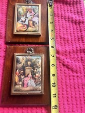 Paire de plaques vintage en tissu colonial art déco bois art mural