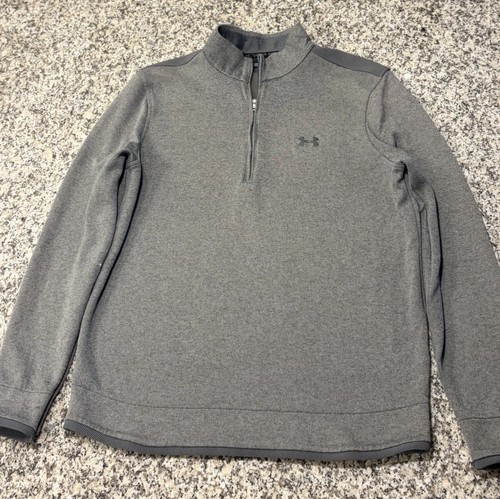 Under Armour ColdGear Mens Large Gray 1/4 Zip Fleece Pullover Sweater Loose Fit