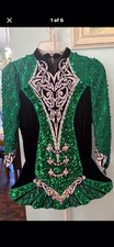 Girls Irish Dance Solo Dress Green Black White Sequin w/ Orange Bloomers