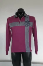 Etienne Ozeki Men's Size Small Burgundy Cotton Long Sleeve Collared Jeresy Y2K 