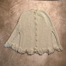 Vintage 70s Handmade Crochet Knit Poncho Shawl Sweater Cape Cardigan Taupe Boho