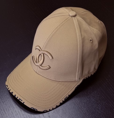 Chanel CC Logo Baseball Hat Tan Beige Embroidered Designer Logo Adjustable Cap