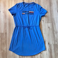 Tommy Hilfiger Women Blue Short Sleeve Drawstring Waist TShirt Dress Size Large