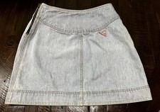 Vintage 90s GUESS USA Denim Mini Skirt Light Wash Triangle Logo Y2K Made in USA