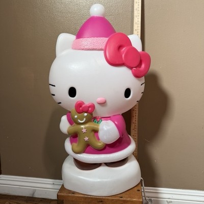 Hello Kitty Pink Christmas Plastic Light Up Blow Mold Outdoor Decor Gingerbread