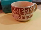 Vintage 1970s Soup Crackers Mug Bowl/Handle Stoneware Earth Tone Orange Letters — photo 2