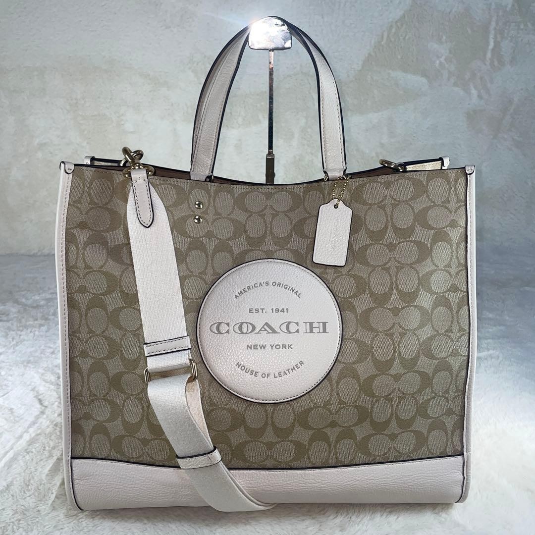 COACH Dempsey 40 Shoulder Bag 2way Leather Tote Bag Beige White  Authentic thumbnail 22