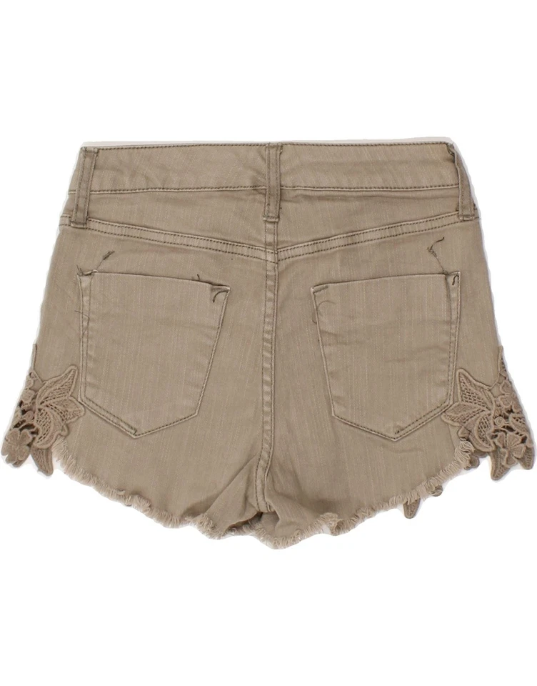 MOSSIMO Womens High Waist Denim Shorts US 0 XS W25 Khaki Floral Cotton QG08 - Image 2 of 3