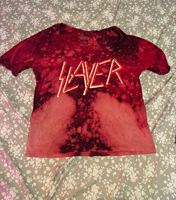 Slayer Burgundy Pink Tie-Dye Graphic Logo Crew Neck Cotton Knit T-Shirt, S