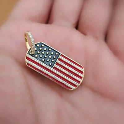 14k Weißgold plattiert 3,00Ct Rundschliff Moissanit USA Flagge Form Anhänger Damen
