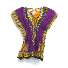 Thai Dashiki Top Free Size Purple Multicolor 100 Cotton Boho African Style