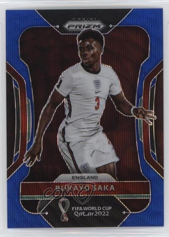 2022 Panini Prizm World Cup Qatar Blue Wave Prizm 131/199 Bukayo Saka #84 04ae