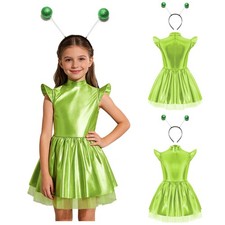 Girls Dresses Glossy Alien Costume A Line 2Pcs Halloween Tutu Robot Outfit Kids