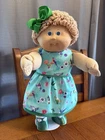 1980s Cabbage Patch Kid Blonde Hair Blue Eyes One Tooth Birds Hummingbird Dress