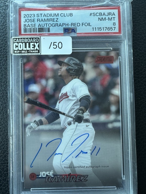 2023 Topps Stadium Club Autographs Jose Ramirez #SCBA-JRA /50 PSA 8