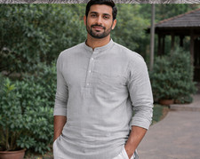 Indian Cotton Khadi Kurta Casual Wear Mandarin Collar