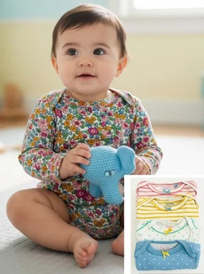 MINI BODEN Baby Girls Bodysuit Long Sleeved Soft Cotton Floral Pink Yellow Blue