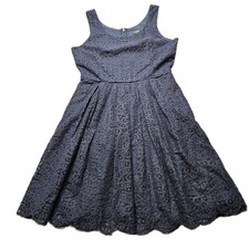 J.Crew Fit & Flare Cocktail Dress Womens 6 Navy Lined Lace Pleated Back Zipper
