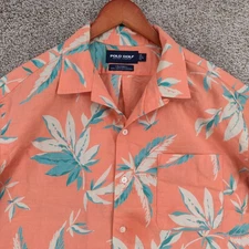 Vtg Polo Ralph Lauren Caldwell Camp Shirt Mens Large Linen Blend Hawaiian Golf