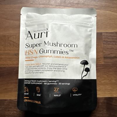 #ad Auri Super Mushroom HSN Gummies Hair Skin and Nails 60 Orange Citrus Gummies $35.99