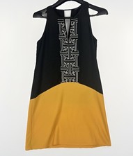 THML Women's Dress Sz Small Black Yellow Embroidered Retro 70s Boho