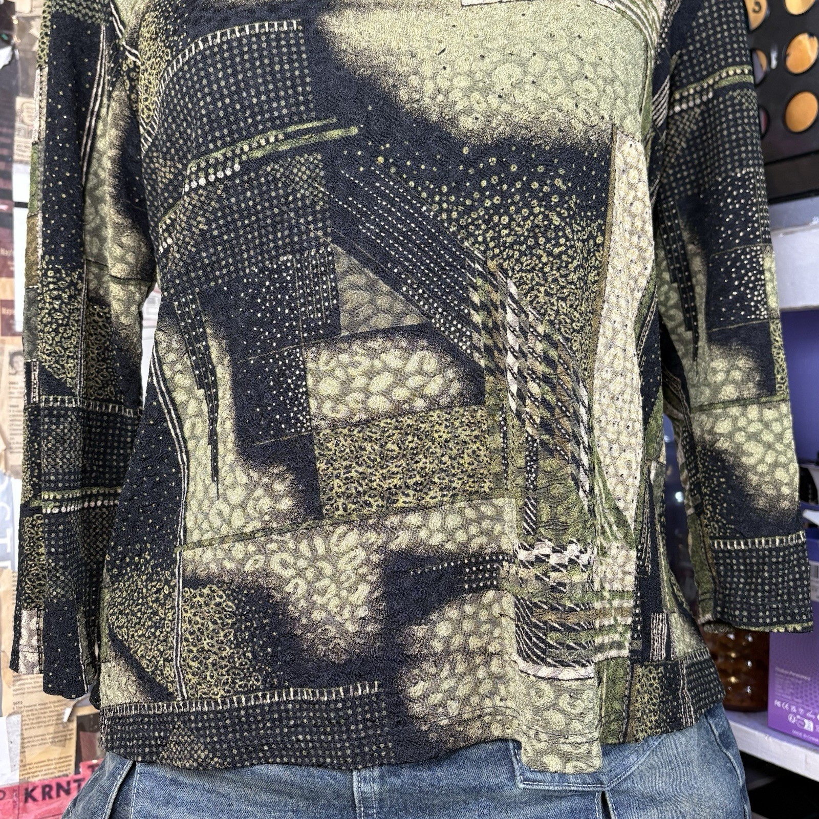 Y2K Abstract Patchwork Print Top - image 3