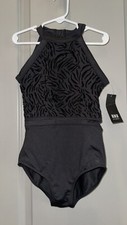 Bloch Ellie Animal Print Open Back Black Halter Mesh Bodice Black Leotard, 12