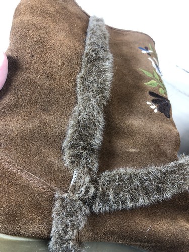 Y2k Fur Report Fairy Grunge Suede Boots - Embroidered Front Size 8.5 Fur Lined - Picture 8 of 8