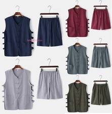 Men Tang Suit Vest Short Martial Arts Uniform Set Kung Fu Taichi Costume T Shirt