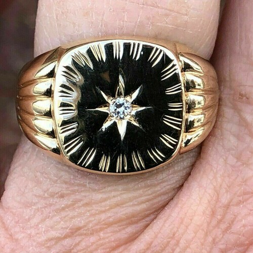 Men's Moissanite 14K Yellow Gold Plated Art Deco Engagement Band Pinky