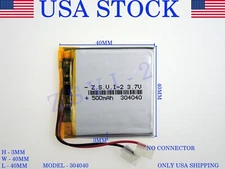 3.7V 500 mAh 304040 Lithium Polymer LiPo Rechargeable Battery (USA STOCK)