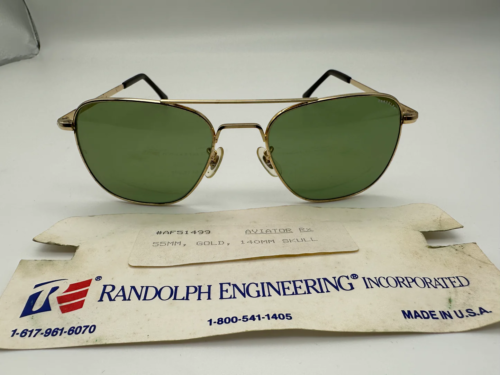 Rare Vintage Randolph Engineering 1990s 55mm Gold Green sunglasses - Afbeelding 1 van 14