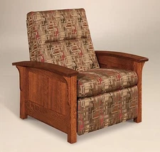 Amish Mission Arts and Crafts Recliner Chair Skyline Panel Solid Wood Upholstery
