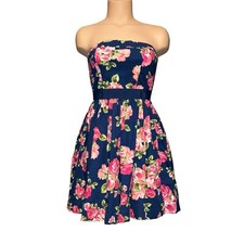 Forever 21 Blue Pink Floral Aloha Strapless Fit & Flare Dress Cotton S Y2K 00’s