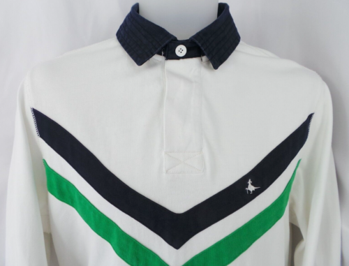 Jack Wills Herren Rugby Shirt Polo Langarm Oberteil Knopf weiß blau grün Größe S - Bild 1 von 9