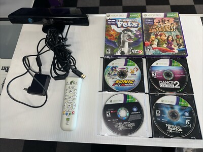 Genuine Microsoft XBOX 360 Kinect Sensor Bar Black w/ Power Adapter 6 Games XB9