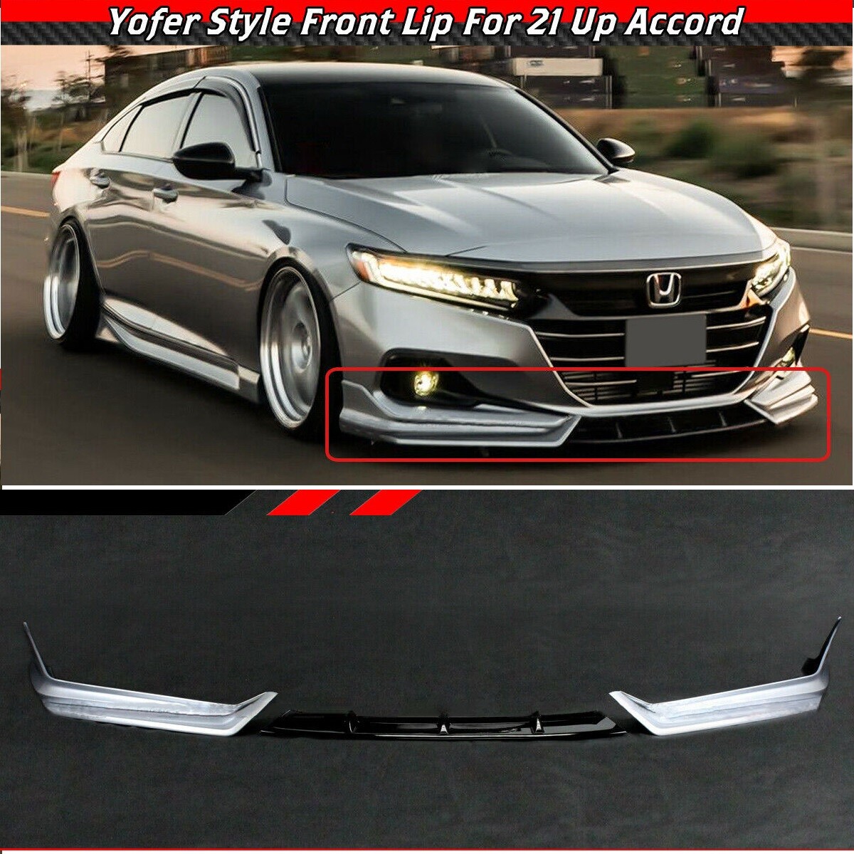 Yofer Front Bumper Lip Kit For 2021-22 Honda Accord - Lunar Silver Metallic Splitter