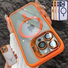 Camera Stand Mag Safe Case for iPhone 13 14 15 Plus 16 Pro Max + Lens Protector