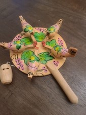 Vintage Russian Wooden Toy Pecking Chickens