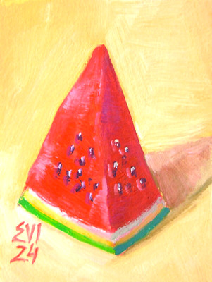 Wassermelone ACEO Original Ölgemälde Sammlerstücke Wandkunst Karton 2,5x3,5 Zoll
