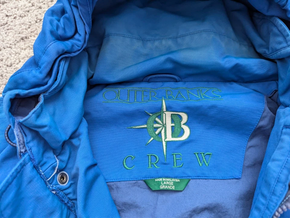 Vintage Outer Banks Crew Hoodie Jacket Mens Large Snap Blue Windbreaker Logo - Image 3 of 4