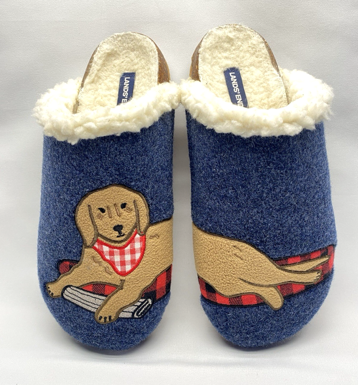 PANTOFOLA D’ORO Lands End Ciabatte Donna Blu Feltro Scuff Casa Scarpe Dorate Labrador Cane 10B