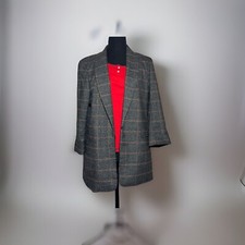 Anne Klein Women's Jacket Plaid Business One-hook Blazer Size Medium