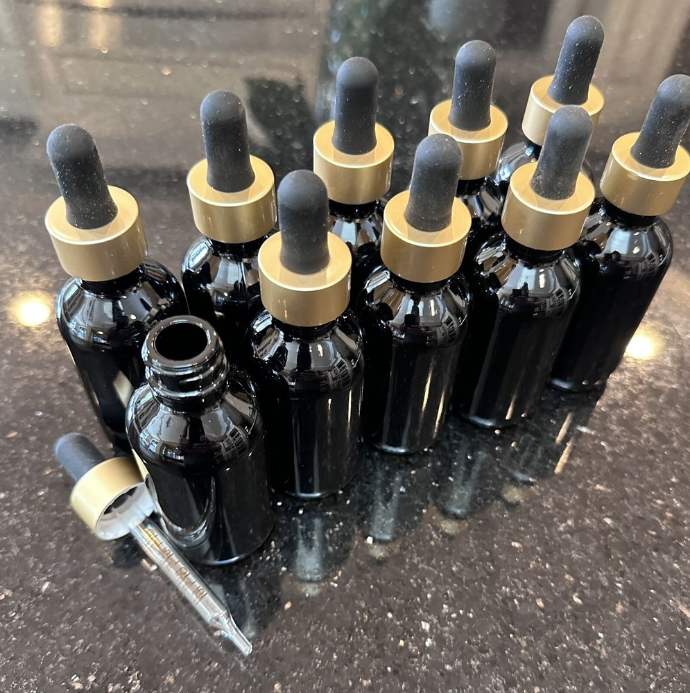Brand New 60ml Black Glass Bottle with Dropper - 5 Count