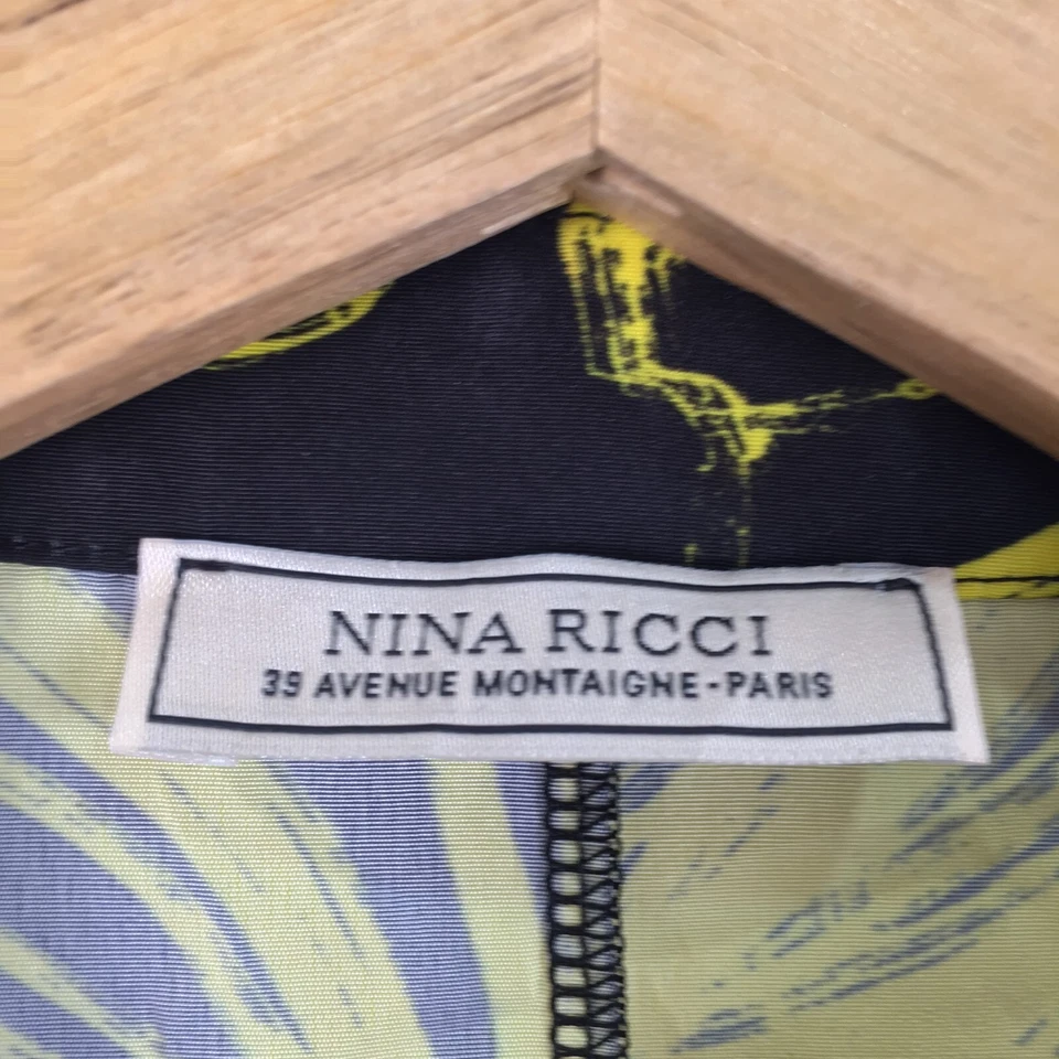 Nina Ricci Mujer Blusa Camisa Talla 38 Aus 8 Negro Floral Manga 3/4 076913 Foto 3 de 4