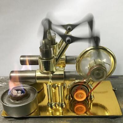 Mini Stirlingmotor Modell (2 Zylinder) - Heißluft dampfbetriebenes Spielzeug Physik