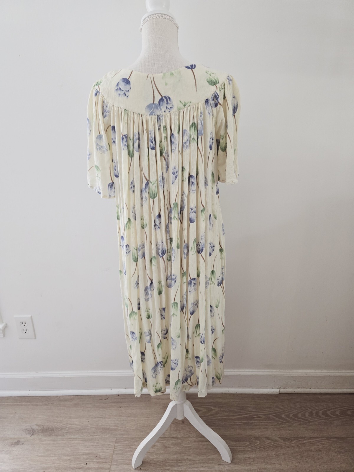 Go Softly Patio Yellow Blue Floral Flowers Front Zip Rayon Mumu House Dress S