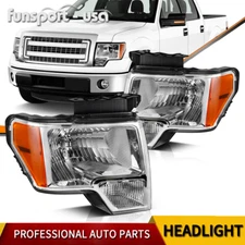 For 2009-2014 Ford F150 F-150 Pickup Chrome Headlights Headlamps Pair Left+Right